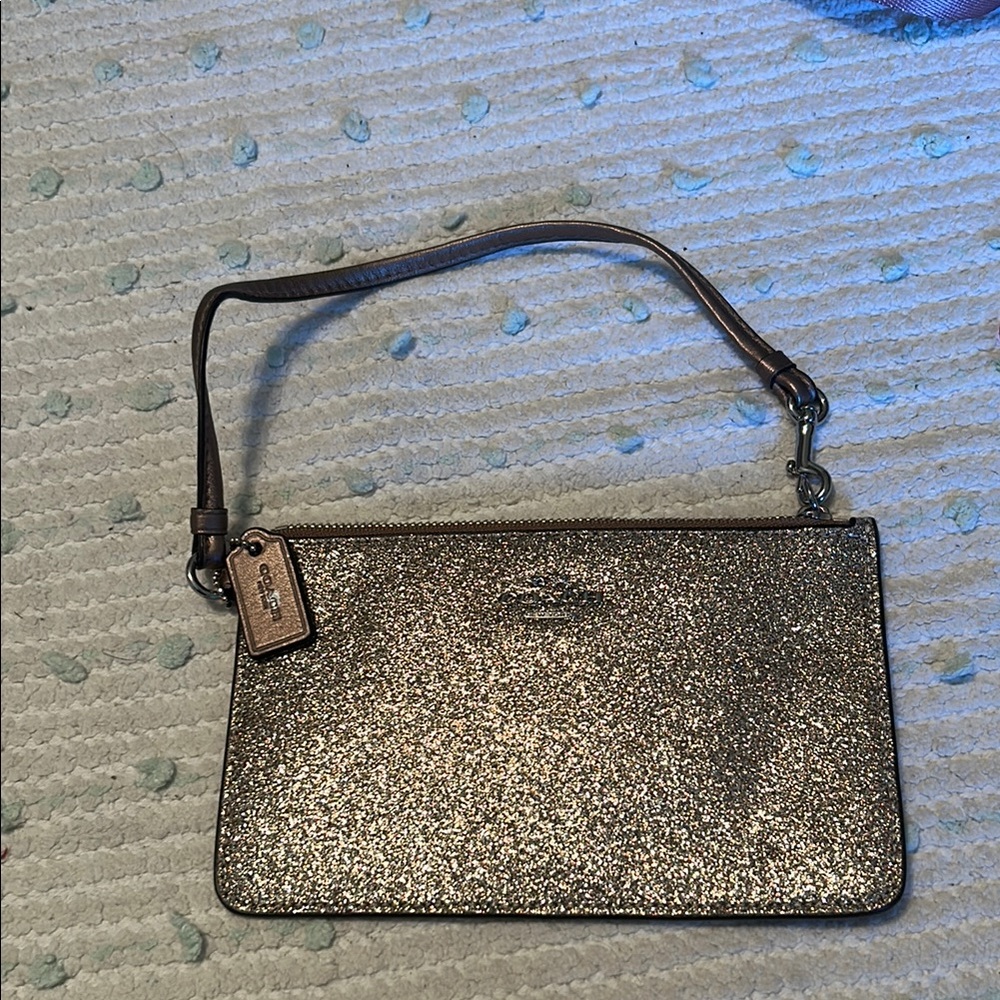 Coach Glitter Wristlet Clutch — gold/bronze